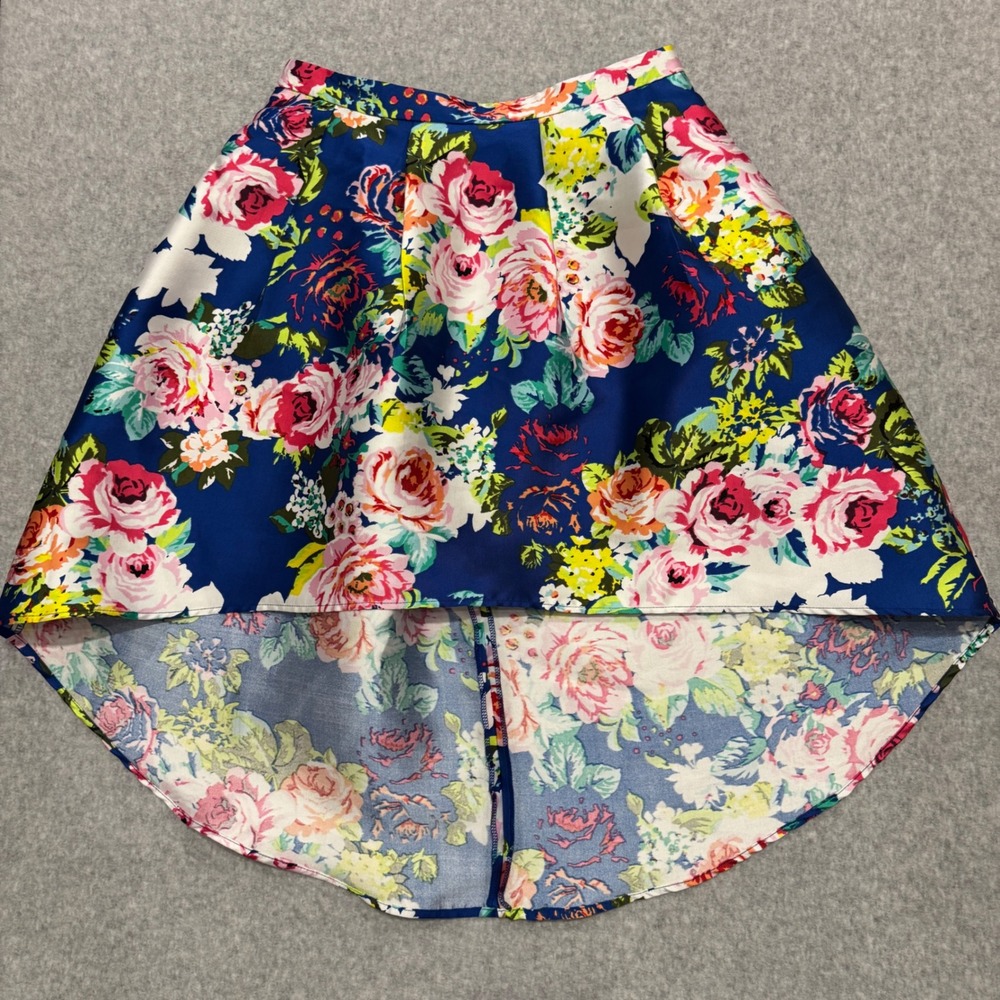 Amy Byer Girls Blue Floral High-Low Pleated Skirt Size 16 Rose Print Party